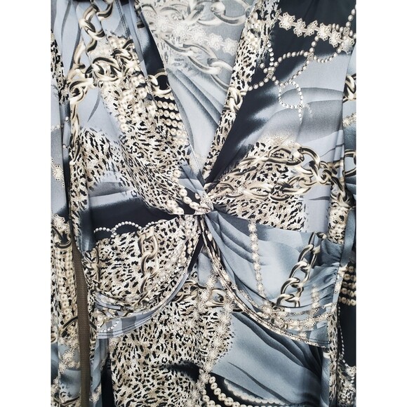 Cache Animal Chain Print Twist Front Long Sleeve Blouse Vintage 90s Y2K Size LGE - Picture 5 of 6
